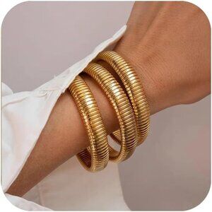 Women's 18K Gold Plated Chunky Bangle Stainless Steel Link Chain Bracelets